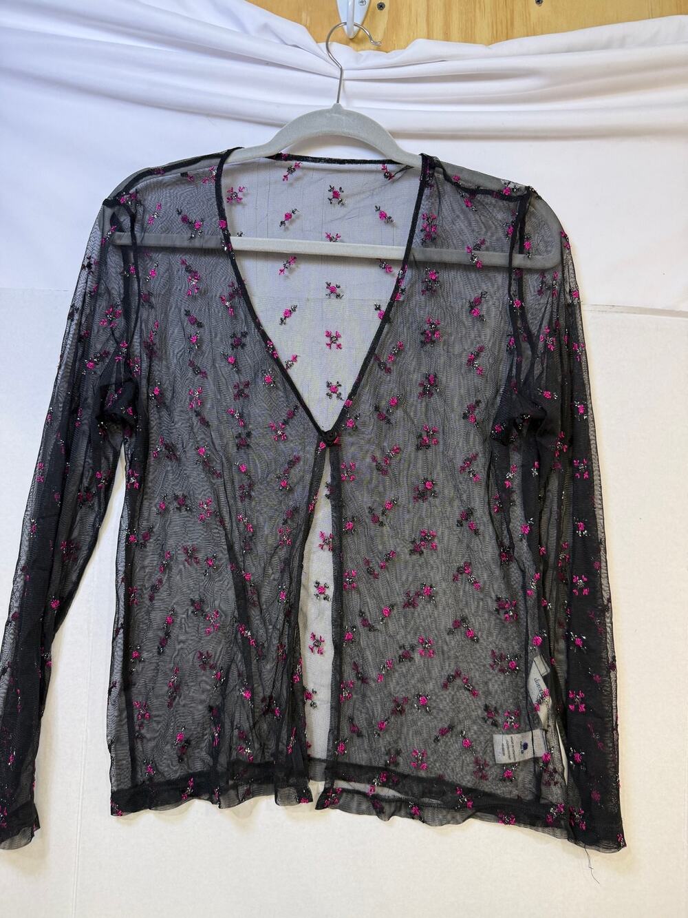 Dorothy Perkins Black sheer Cardigan Pink Floral Embroidered Long Sleeve UK 18